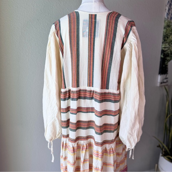 Pearl & Caviar Zakar Cream Striped Bohemian Peasant Maxi Dress Cotton Festival - Picture 7 of 10